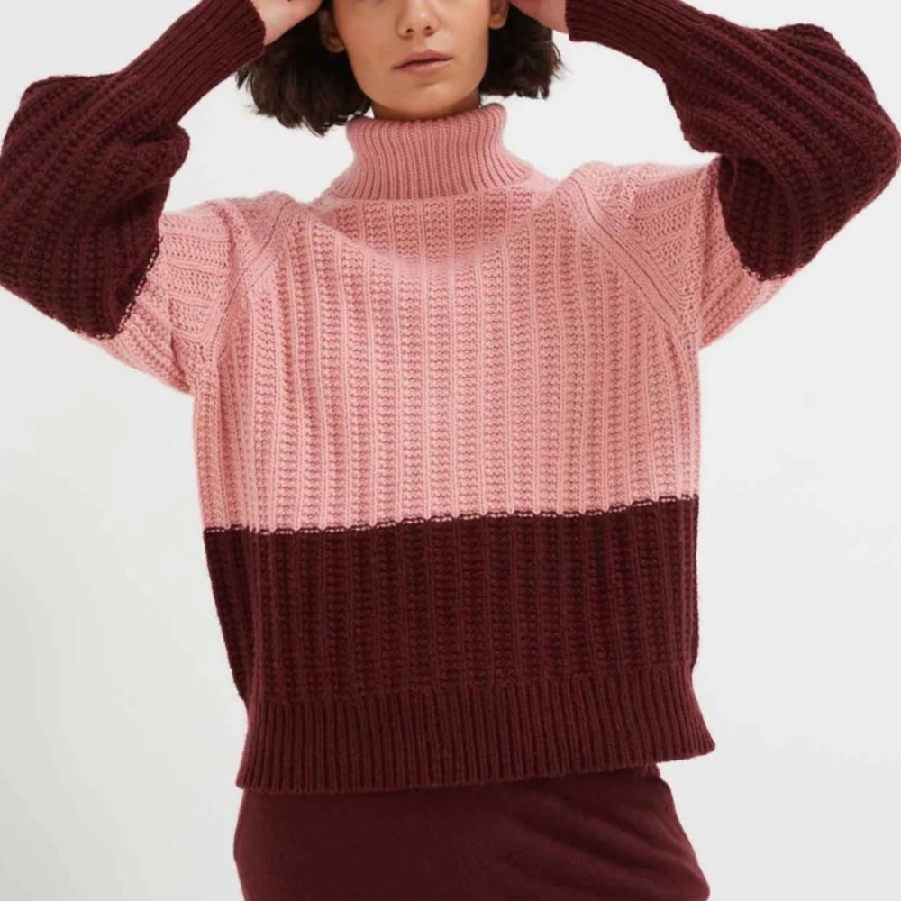 L - Chinti & Parker Pink Two-Tone Textured Wool-Cashmere Sweater